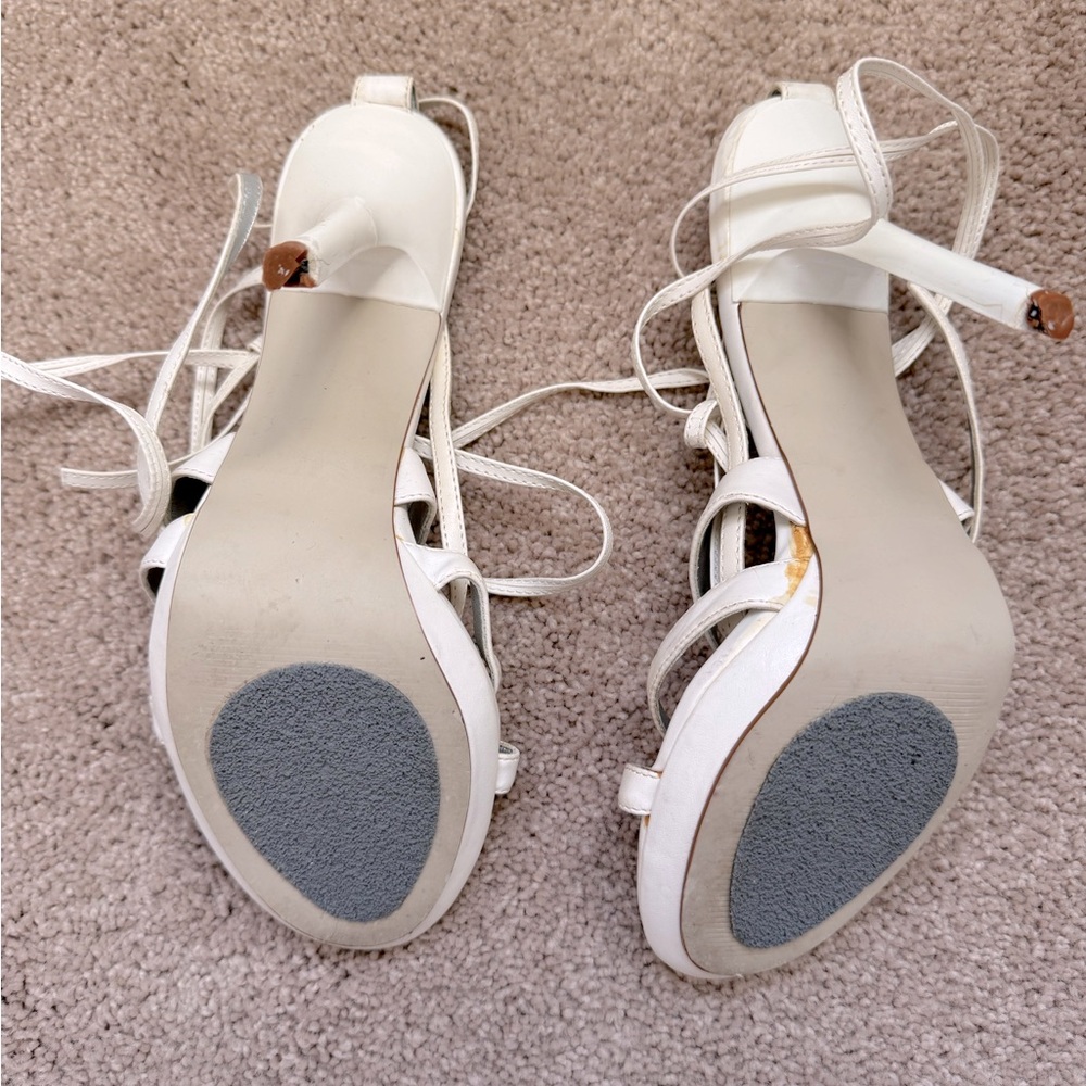 White Tie Up Strappy Heels Ankle Wrap Sandals Platform Stiletto Size 7 - Picture 8 of 10